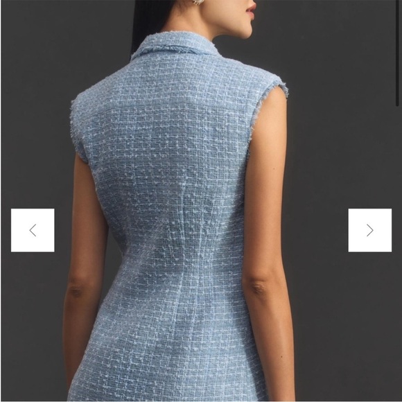 Anthropologie Maeve Sleeveless Tweed Blazer Mini Dress Light Blue Sz 6 NEW - Picture 3 of 14